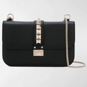 VALENTINO Garavani Large Black/Gold Glam Lock Bag